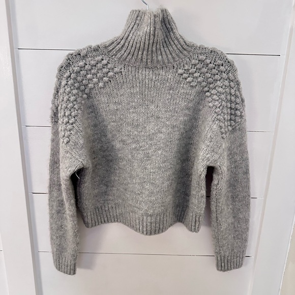 FREE PEOPLE XS Bradley Textured grey crop roll neck acrylic woman sweater boho - Picture 5 of 15